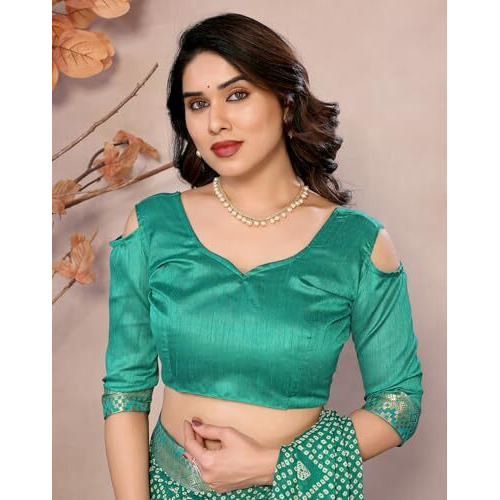 Yashika Women's Printed Georgette Saree With Lace Border and Unstitched Blouse Material (AZ-YS-P1-GOMTI GREEN)