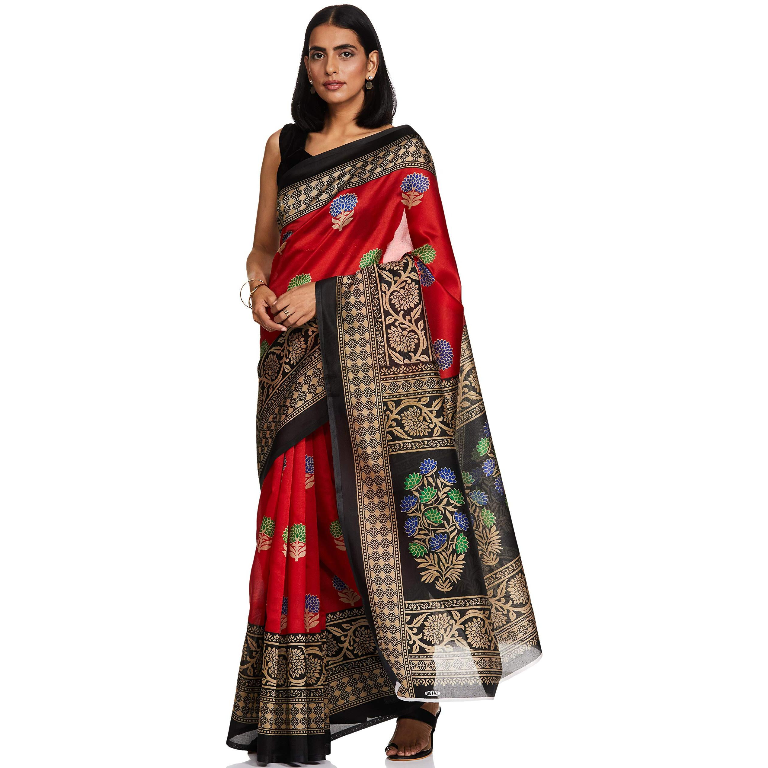 Yashika Women's Plain Art Silk Saree (Sdpl-Pitty Red_Red_Free Size_Red)