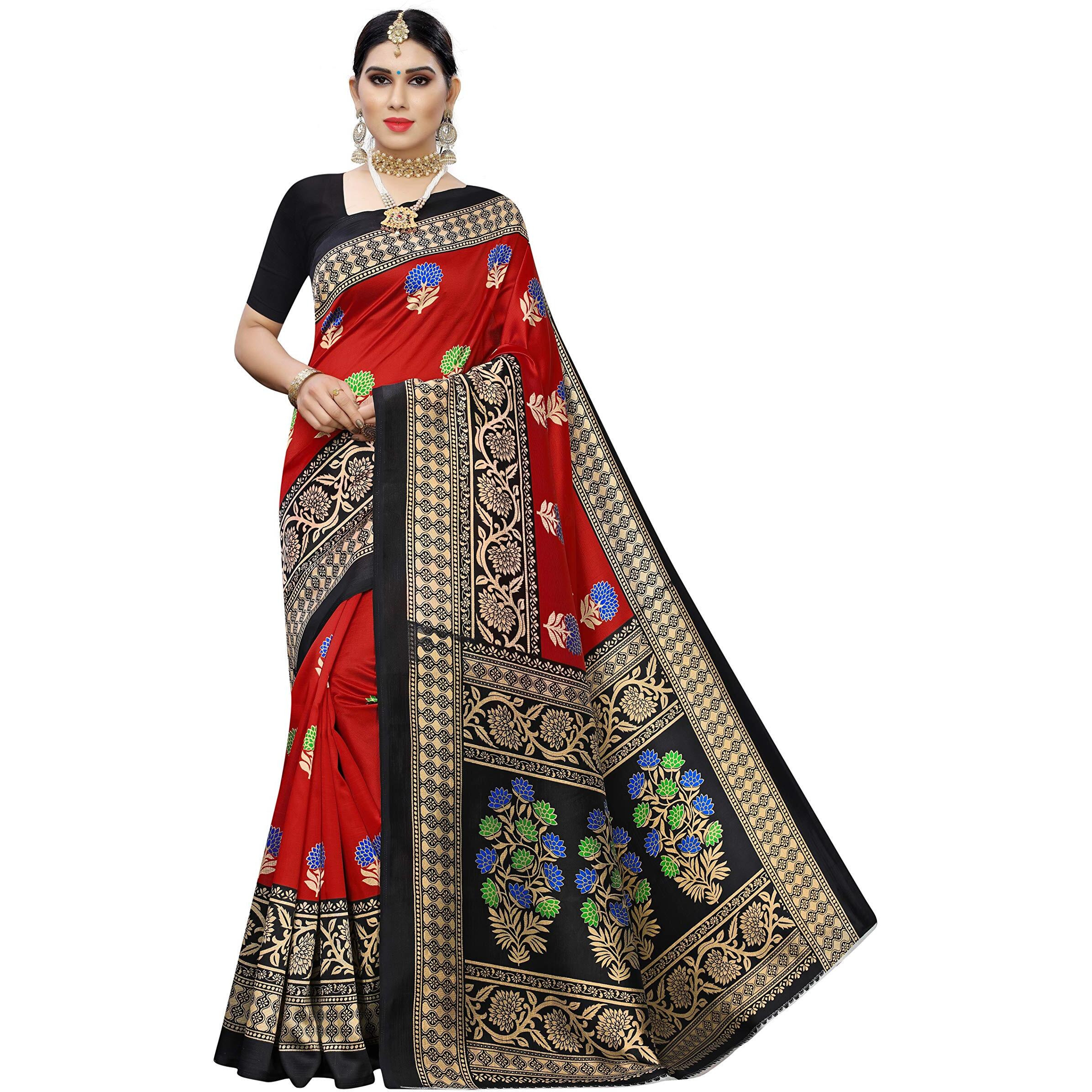 Yashika Women's Plain Art Silk Saree (Sdpl-Pitty Red_Red_Free Size_Red)