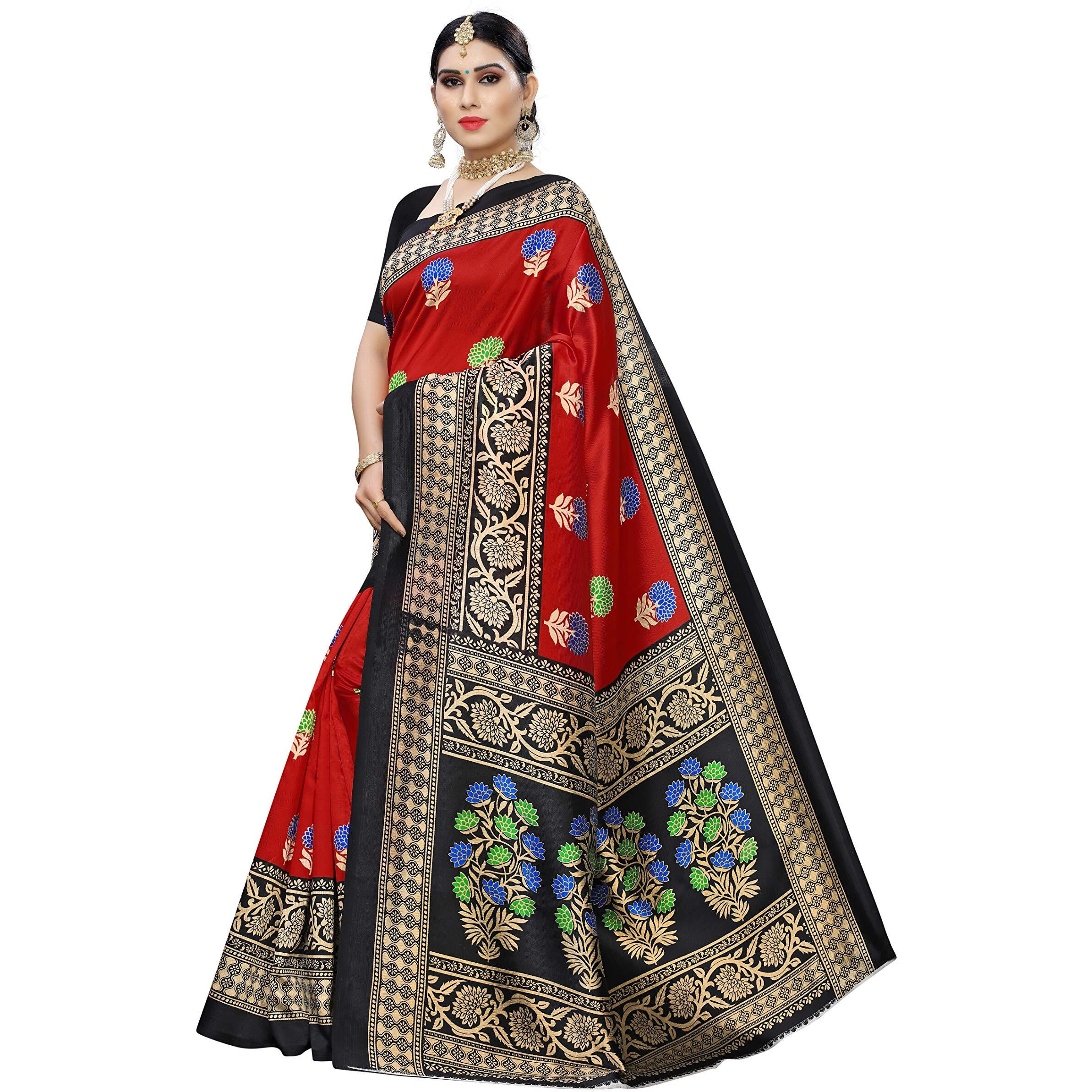 Yashika Women's Plain Art Silk Saree (Sdpl-Pitty Red_Red_Free Size_Red)