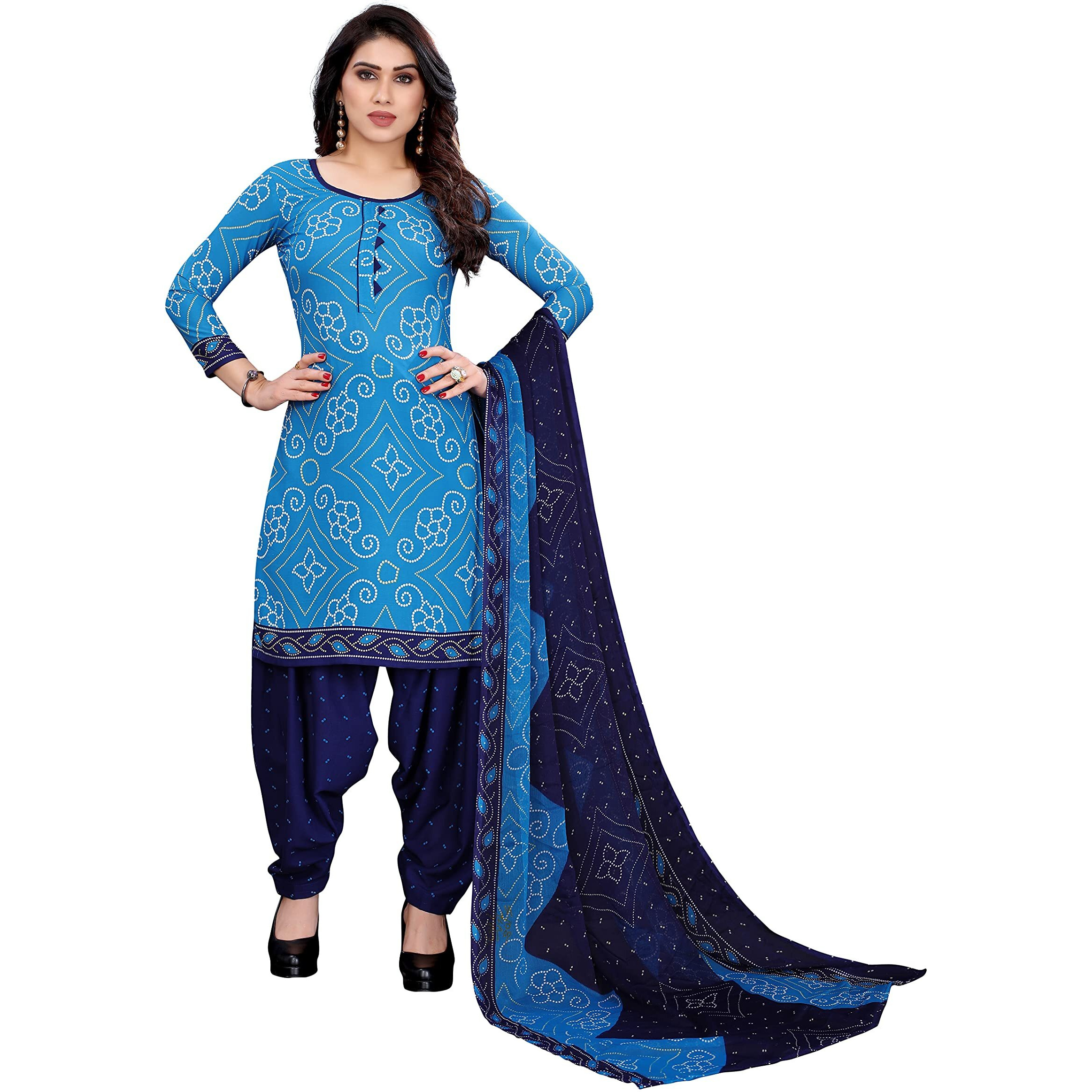 Yashika Women's French Crep Printed Unstiched Dress Material(Ruchi Sky Blue)