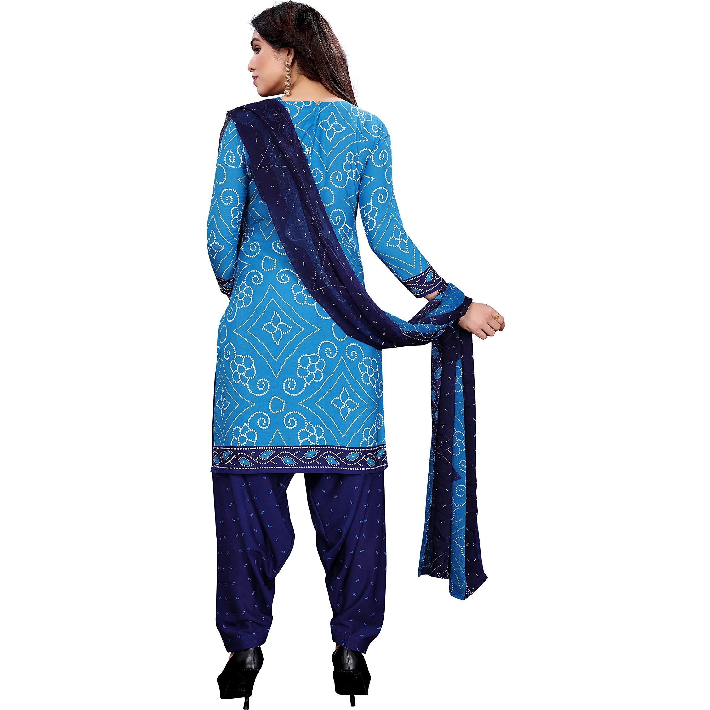 Yashika Women's French Crep Printed Unstiched Dress Material(Ruchi Sky Blue)