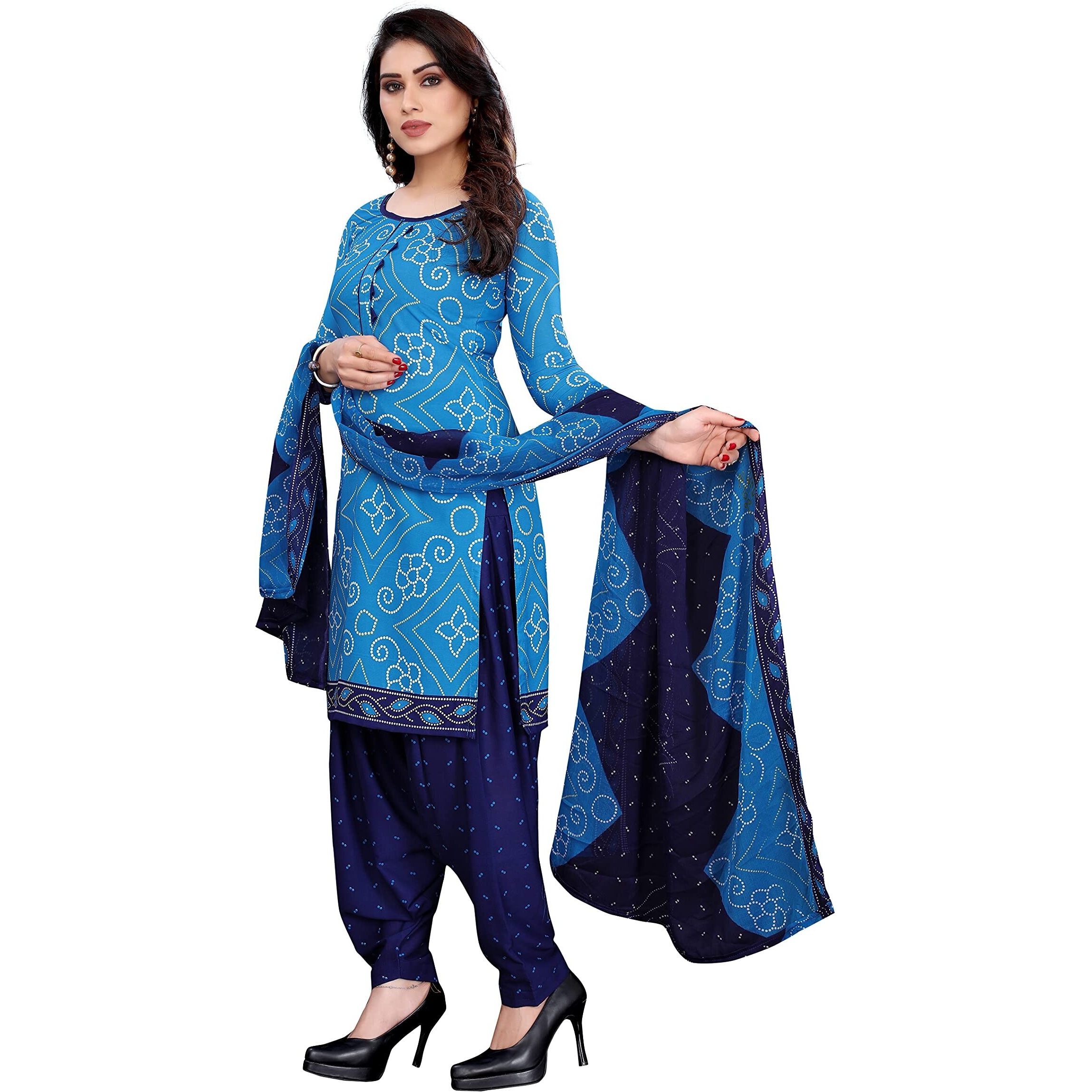 Yashika Women's French Crep Printed Unstiched Dress Material(Ruchi Sky Blue)