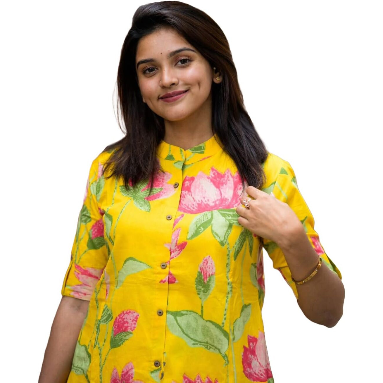 ANNI DESIGNER Women's Rayon Viscose Straight Printed Kurta with Pant (Ladat Yellow_L_Yellow_Large)