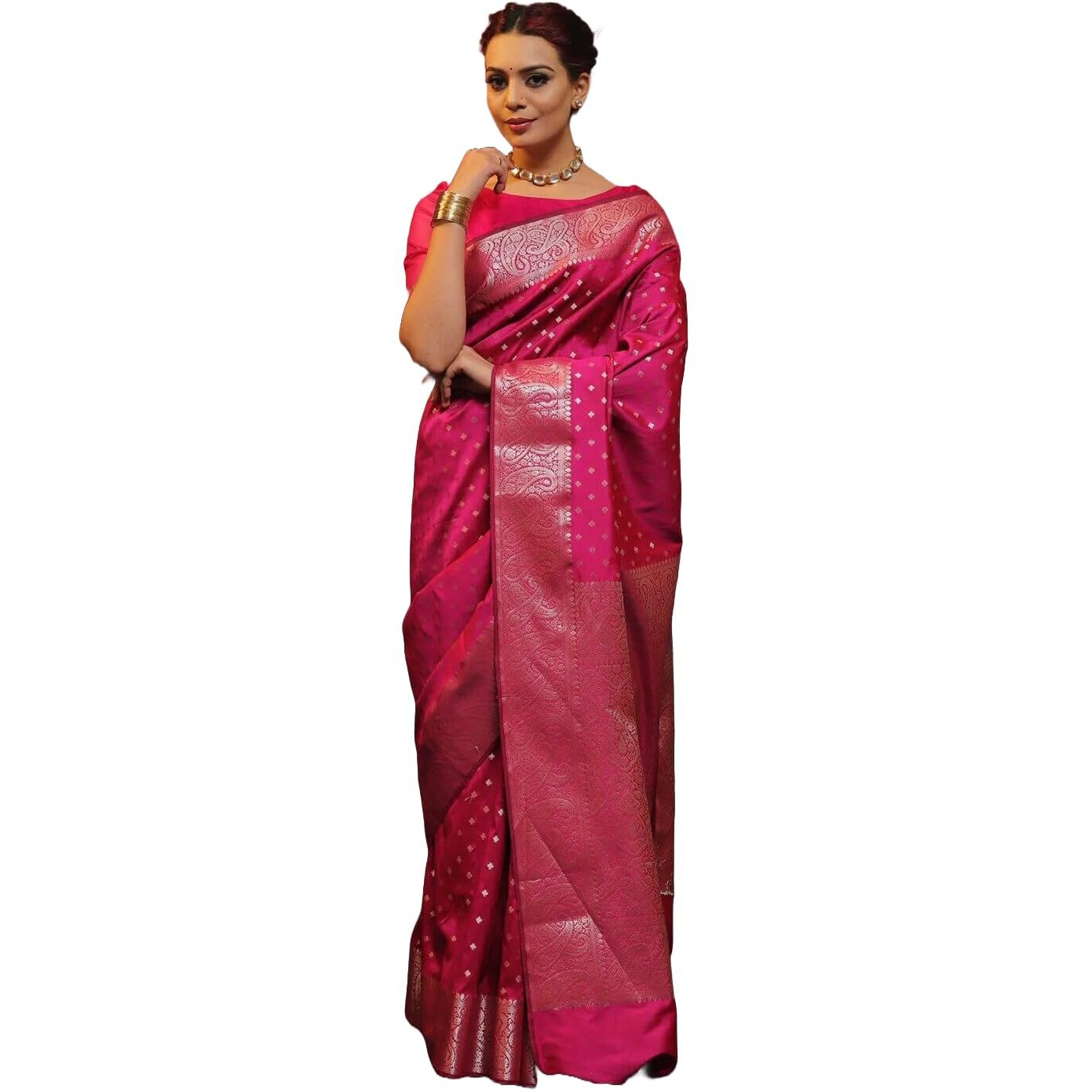 Yashika Women's Banarasi Kanjivaram Cotton Silk Woven Saree with Unstitched Blouse Material (AZ-YS-OG-SIMMI RANI)