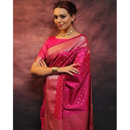 Yashika Women's Banarasi Kanjivaram Cotton Silk Woven Saree with Unstitched Blouse Material (AZ-YS-OG-SIMMI RANI)