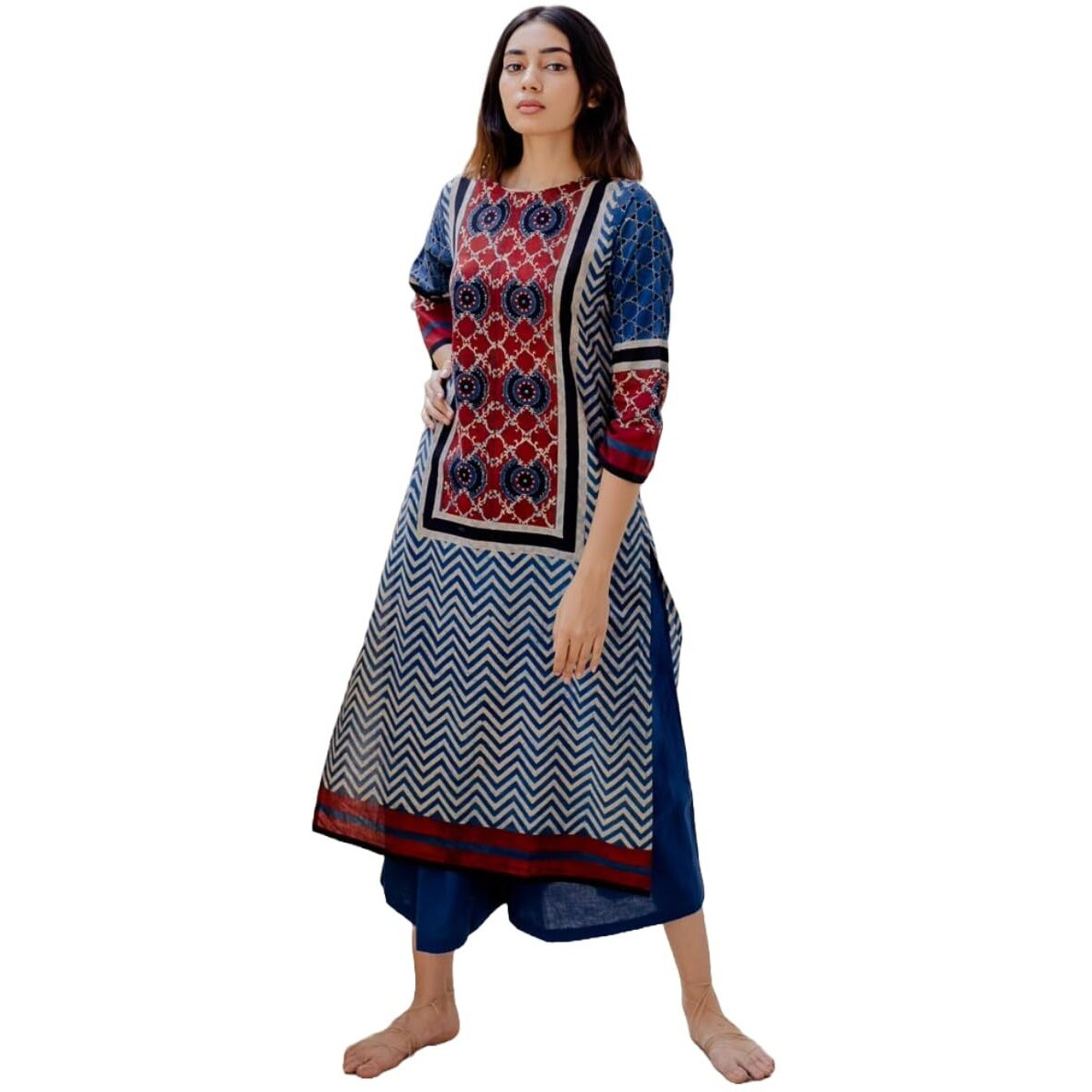 ANNI DESIGNER Women Vicose Rayon Regular Fit Printed Straight Kurta (THARAK Multi_L_Multicolor_Large)