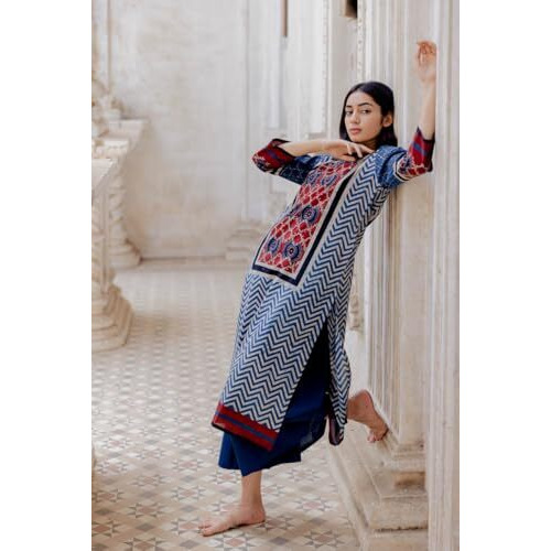 ANNI DESIGNER Women Vicose Rayon Regular Fit Printed Straight Kurta (THARAK Multi_L_Multicolor_Large)