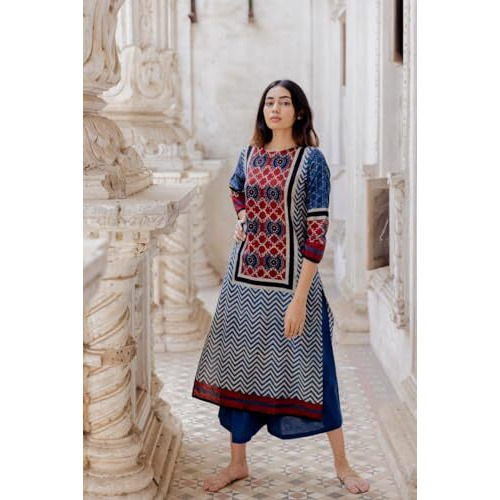 ANNI DESIGNER Women Vicose Rayon Regular Fit Printed Straight Kurta (THARAK Multi_L_Multicolor_Large)