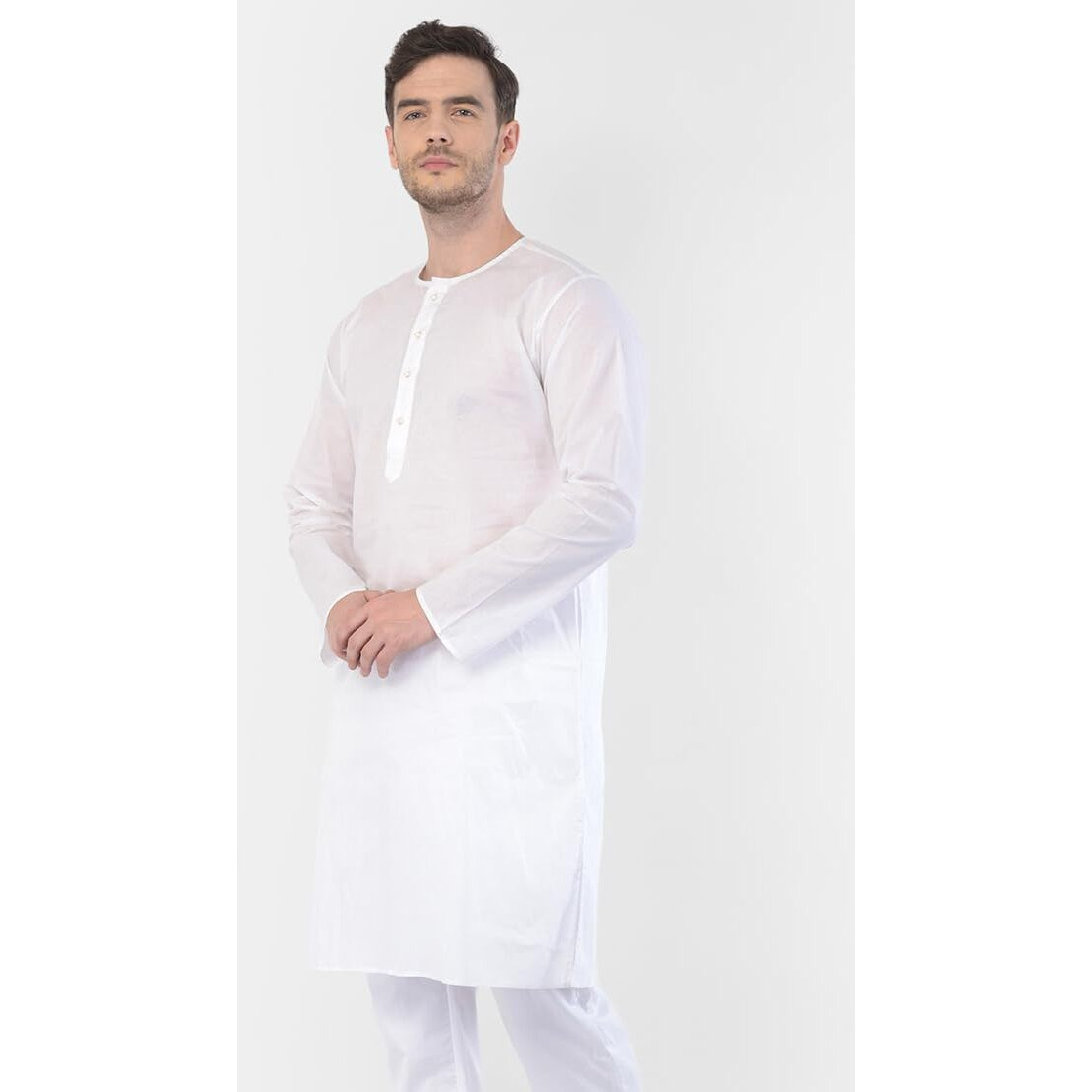 VASTRAMAY Men's White Cotton Addi Kurta_VASMK123_36