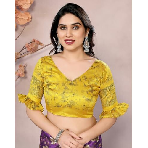 Yashika Women's Printed Kalamkari Art Silk Saree With Tassels and Unstitched Blouse Material (AZ-YS-P1-SUBILA VIOLET JHALAR)