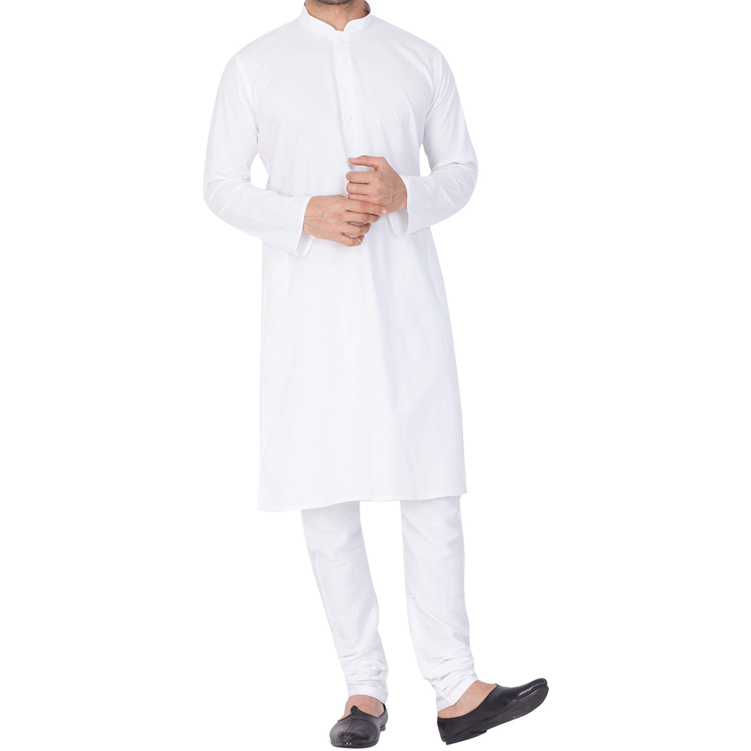 VASTRAMAY Men's White Cotton Blend Kurta and Churidar Pyjama Set & Super Soft, Comfortable Ethnic Wear for Weddings, Parties, Republic Day, and Festive Occasions