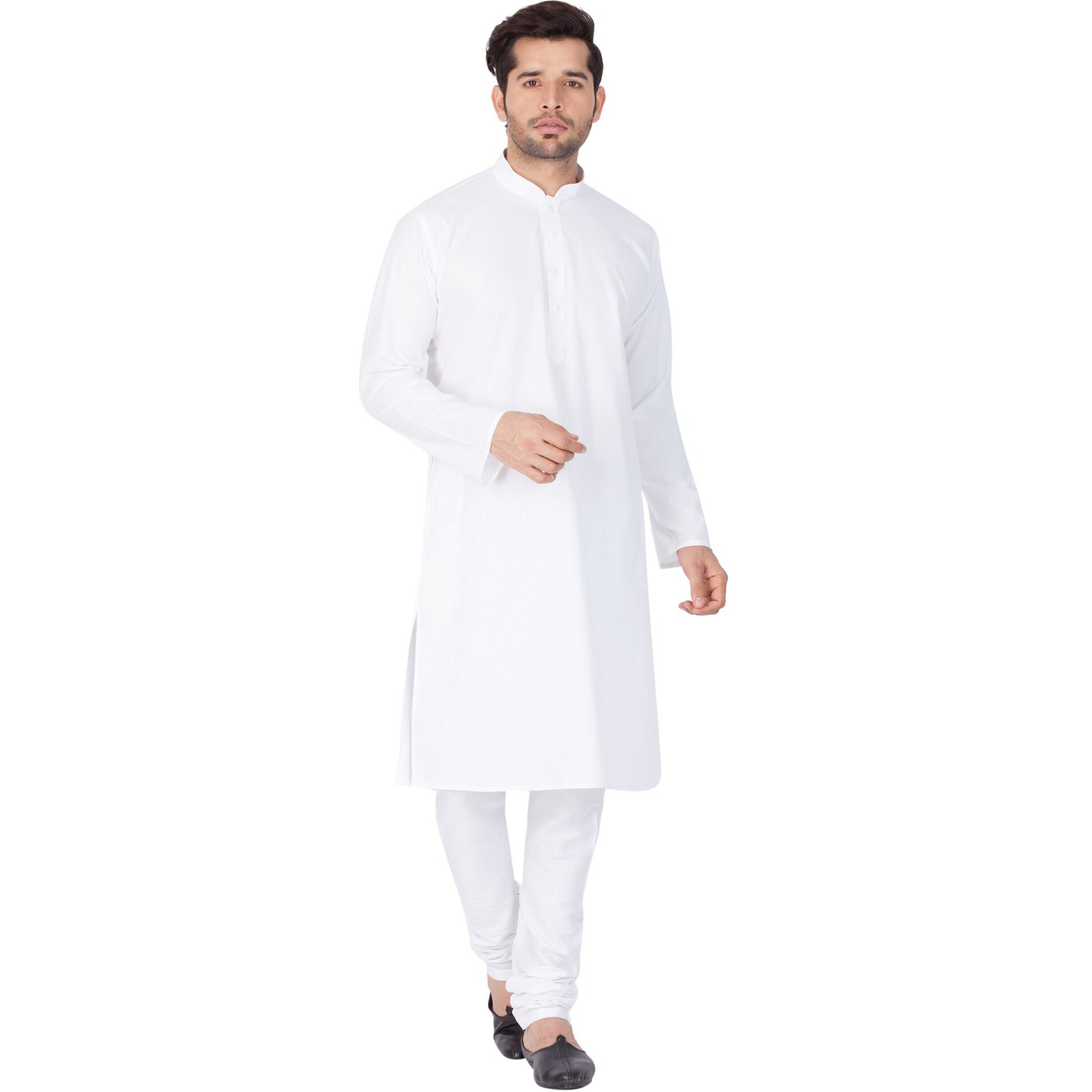 VASTRAMAY Men's White Cotton Blend Kurta and Churidar Pyjama Set & Super Soft, Comfortable Ethnic Wear for Weddings, Parties, Republic Day, and Festive Occasions