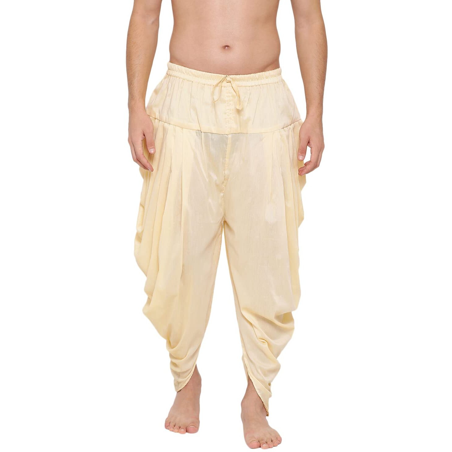 VASTRAMAY Men's Cream Silk Blend Dhoti (VASMCD002CR_Size-Free_Cream)