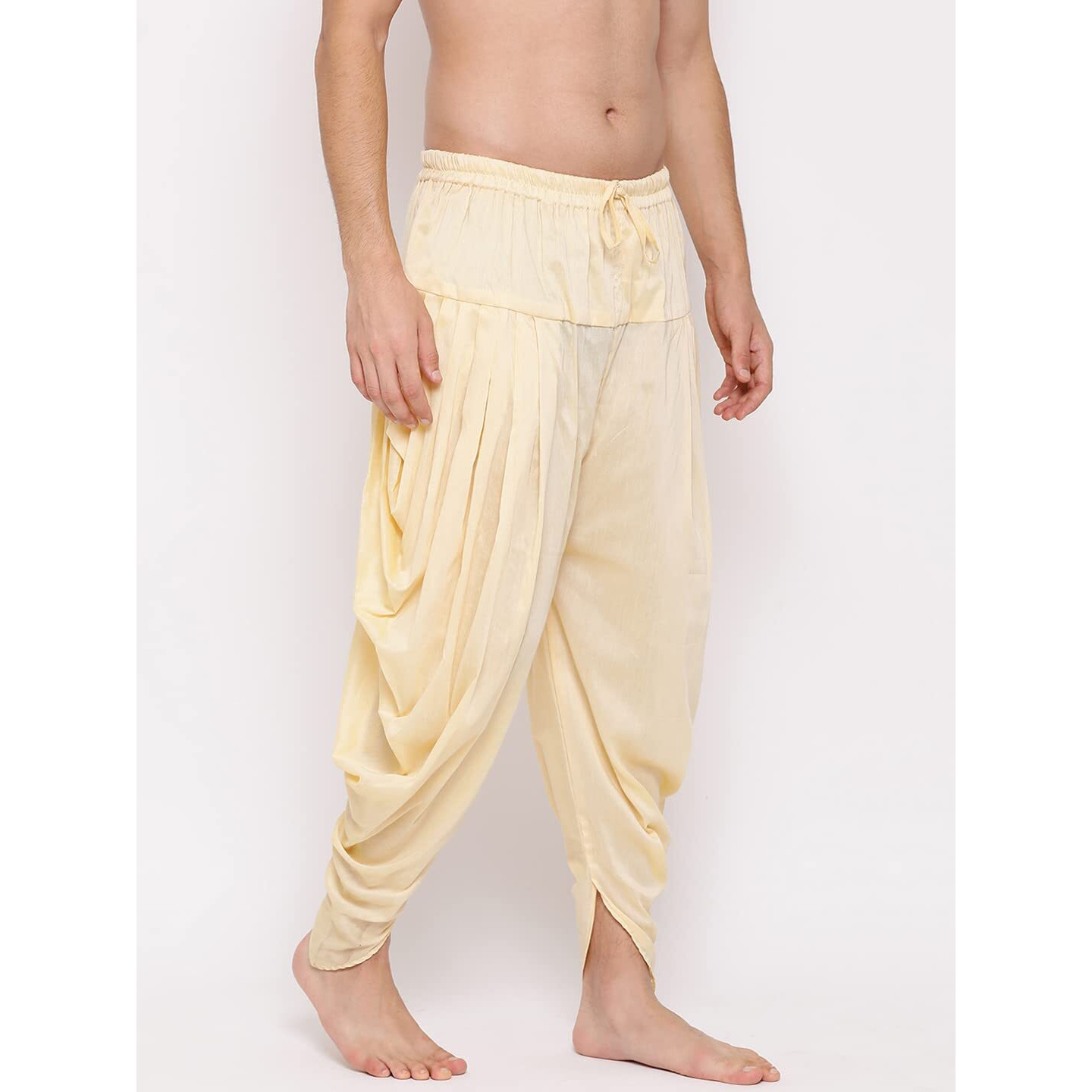 VASTRAMAY Men's Cream Silk Blend Dhoti (VASMCD002CR_Size-Free_Cream)