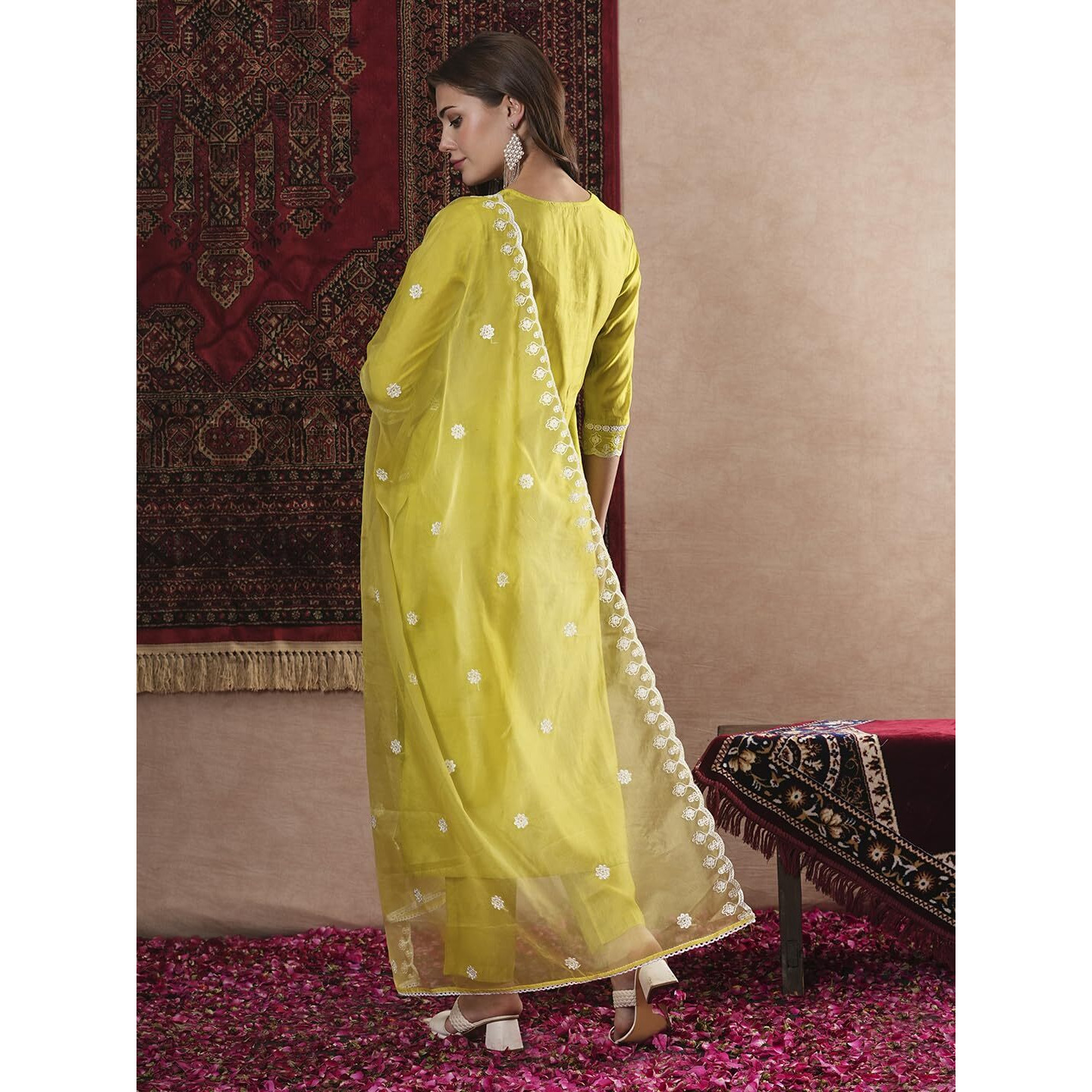 ANNI DESIGNER Women's Rayon Blend Straight Embroidered Kurta with Pant & Dupatta (Carlton LEMON-VKS07_S_Lemon_Small)