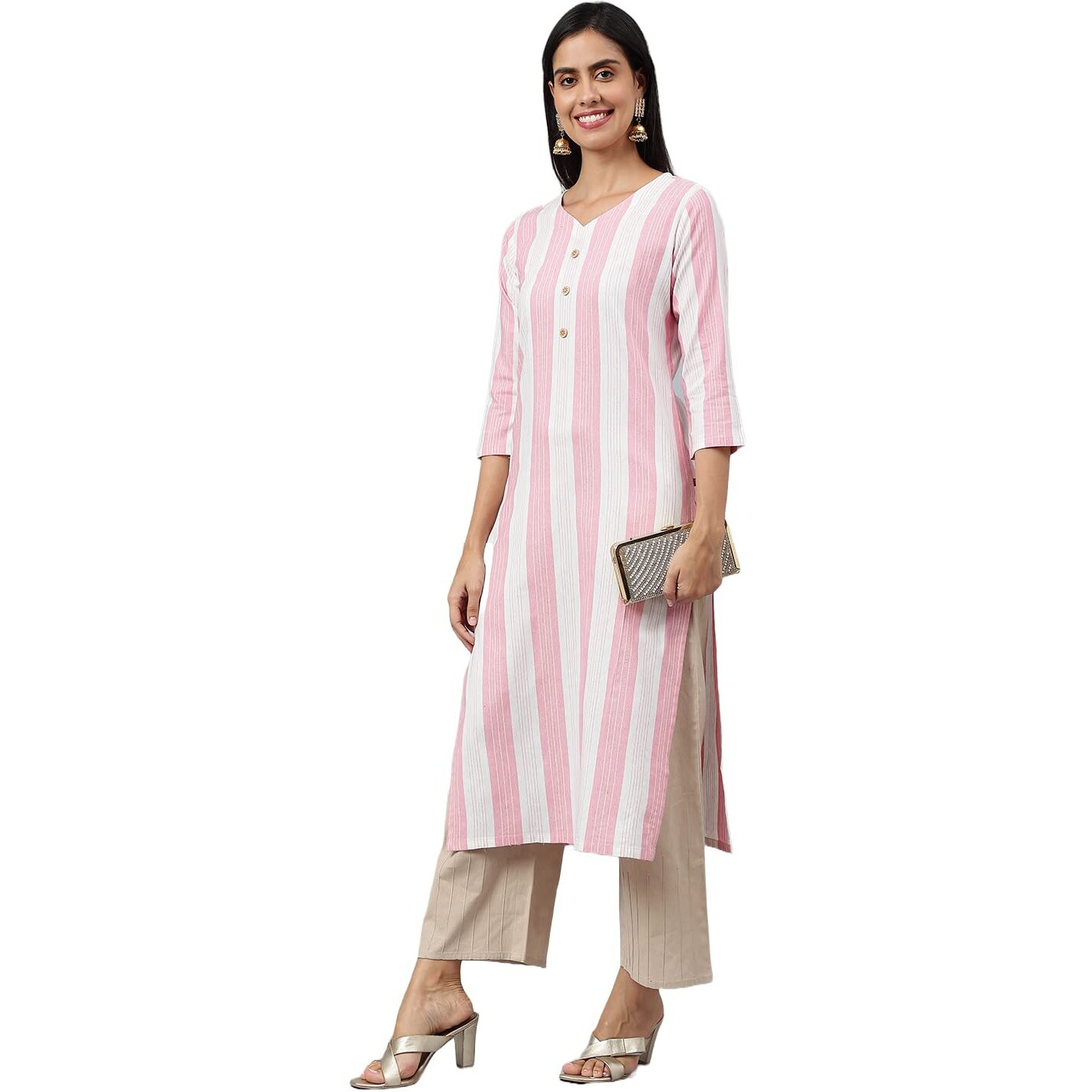 ANNI DESIGNER Women's Cotton Blend Straight Printed Kurta (Ashwini Pink_XXL_Pink_XX-Large)
