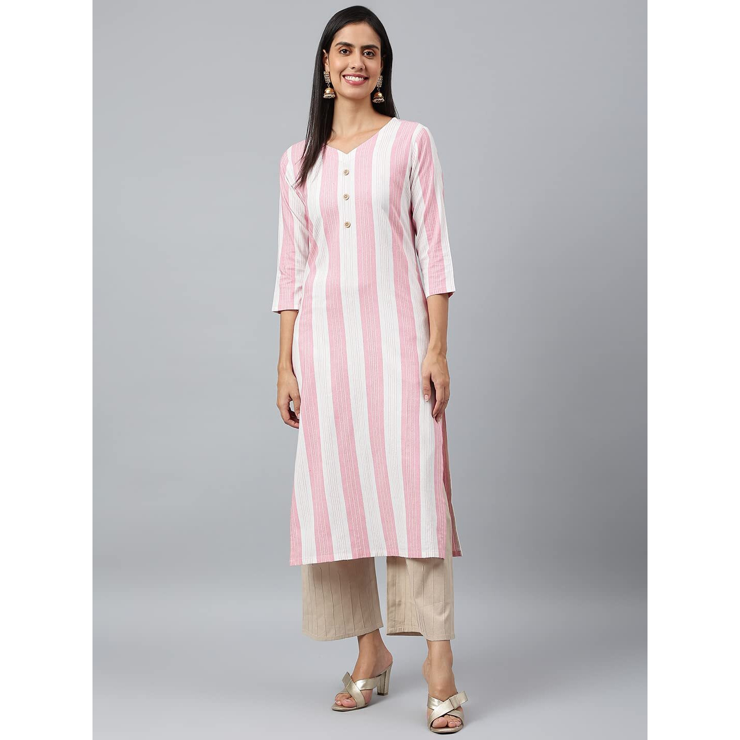 ANNI DESIGNER Women's Cotton Blend Straight Printed Kurta (Ashwini Pink_XXL_Pink_XX-Large)