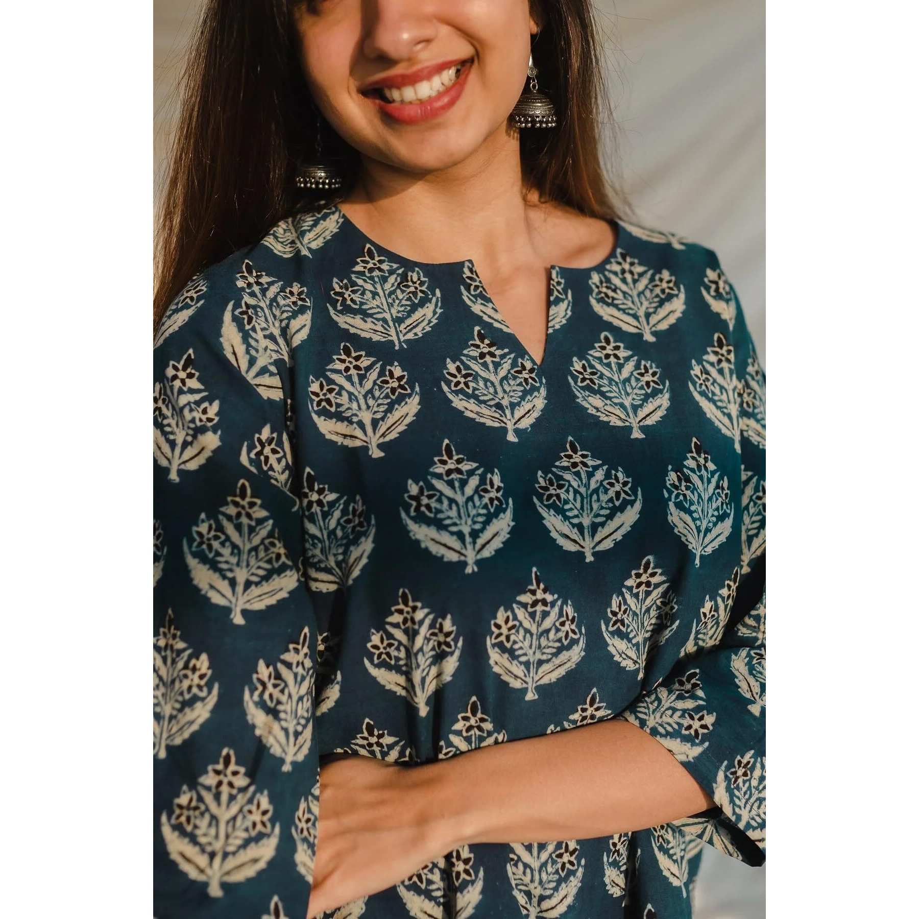 KLOSIA Women Printed Short Kurta (in, Alpha, L, Blue)