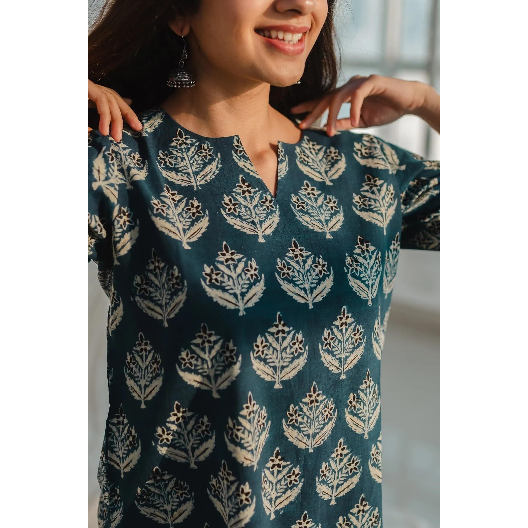 KLOSIA Women Printed Short Kurta (in, Alpha, L, Blue)