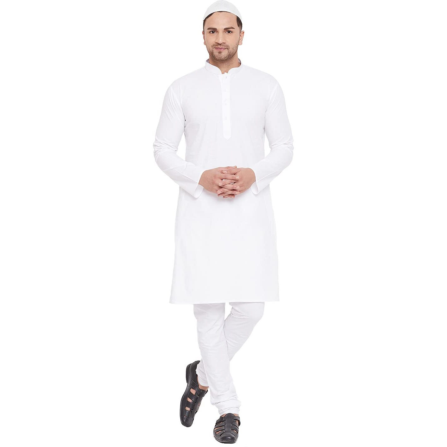 VASTRAMAY Men's White Cotton Kurta Pyjama Set (VASMK122WHnPCWHnC_38)