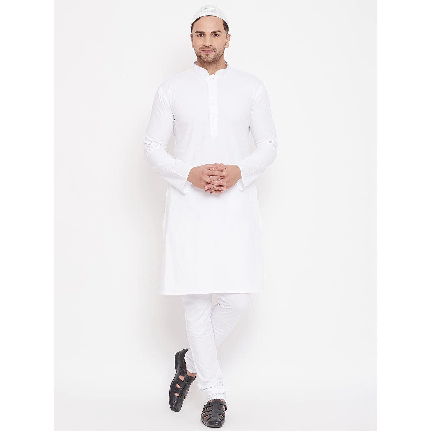 VASTRAMAY Men's White Cotton Kurta Pyjama Set (VASMK122WHnPCWHnC_38)