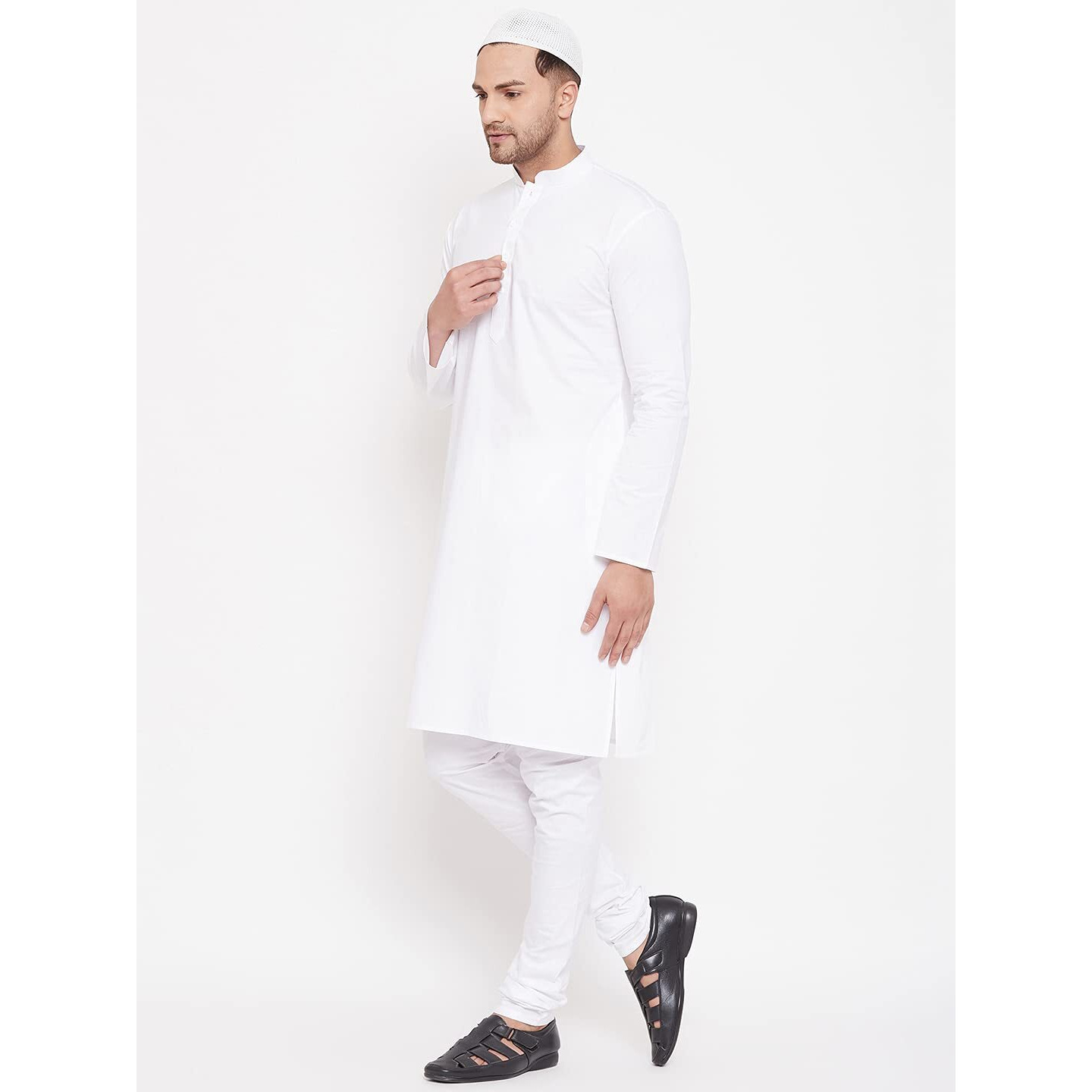 VASTRAMAY Men's White Cotton Kurta Pyjama Set (VASMK122WHnPCWHnC_38)