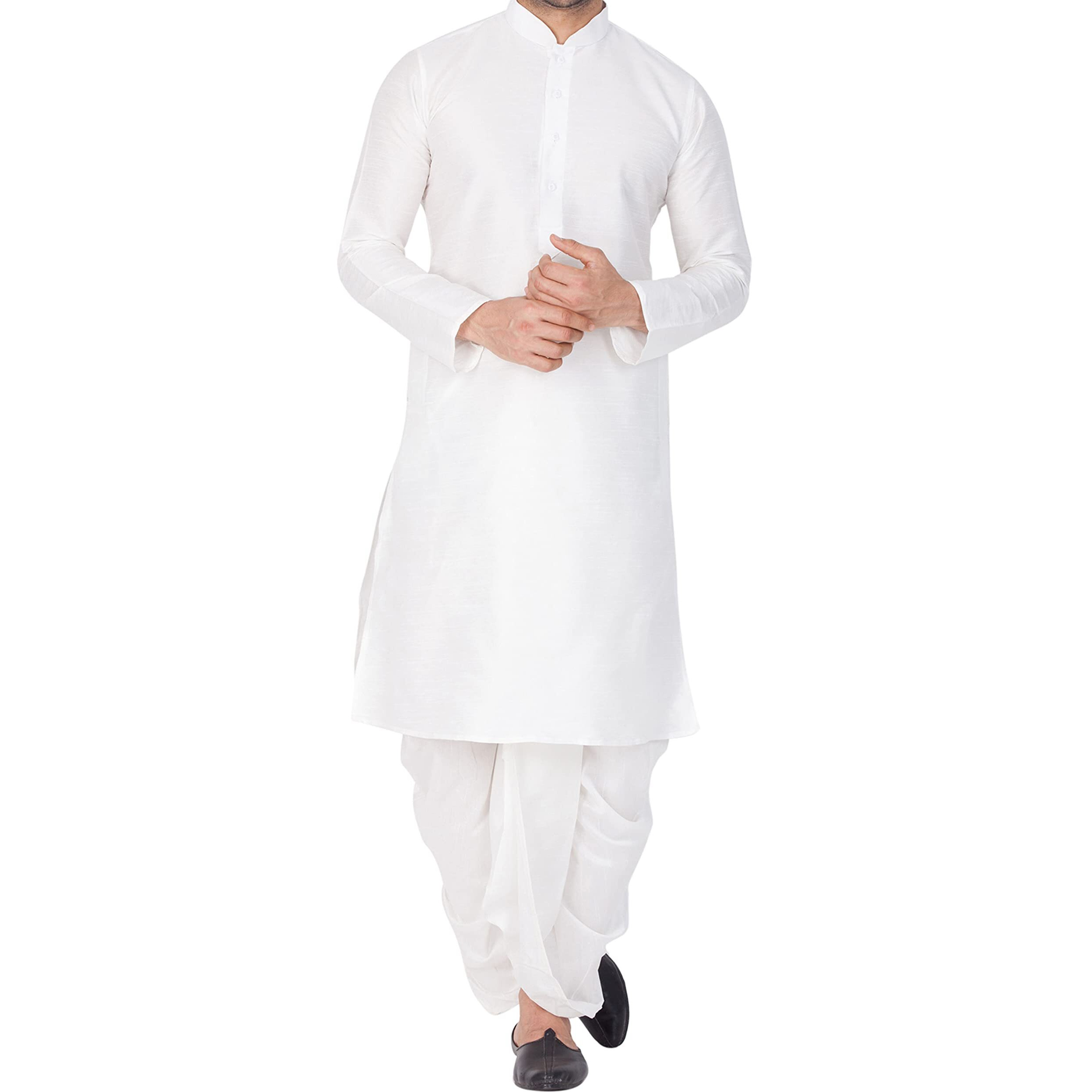 VASTRAMAY VM Mens Silk Blend White Kurta And Dhoti Set - Classic Ethnic Attire for Timeless Style and Cultural Celebrations_VASMKWH001nDTWH_40