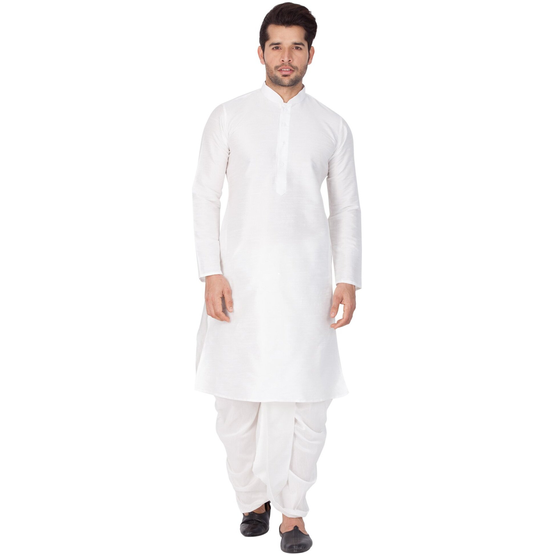 VASTRAMAY VM Mens Silk Blend White Kurta And Dhoti Set - Classic Ethnic Attire for Timeless Style and Cultural Celebrations_VASMKWH001nDTWH_40