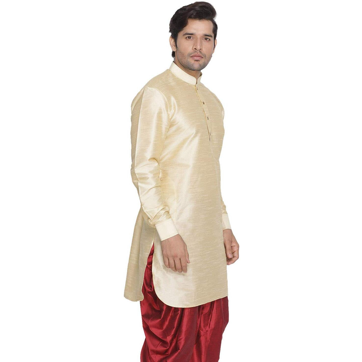 VASTRAMAY Men Gold Cotton Silk Only Kurta - Pathani Style (VASMUK001GO_38)