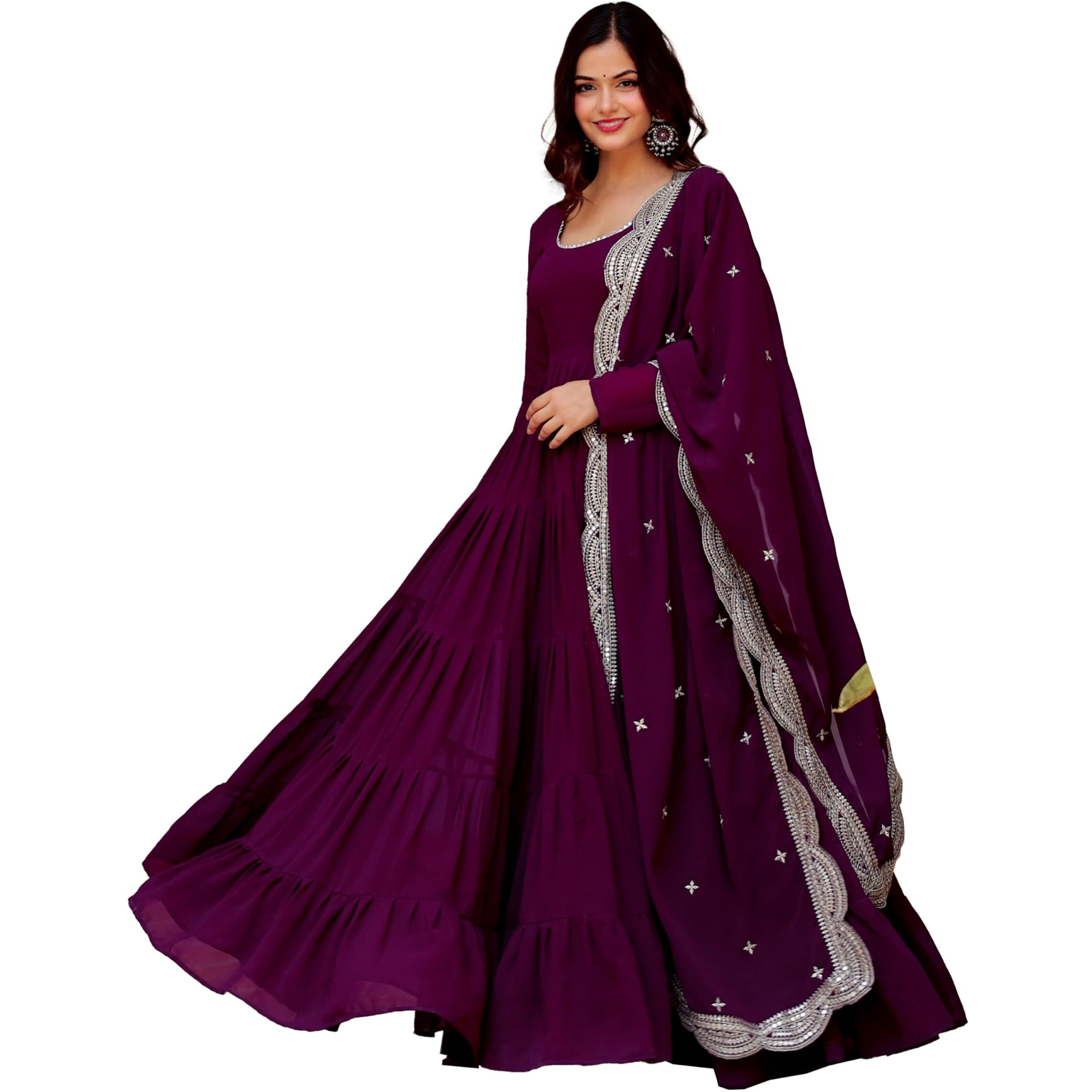 Wedani Georgette Sequins Work Anarkali Kurta Set for Women (in, Alpha, XL, Regular, Purple)