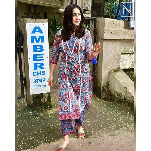 ANNI DESIGNER Women's Cotton Blend Printed Straight Kurta with Pant (KORMAKE-Multi_XXL_Multicolor_XX-Large)