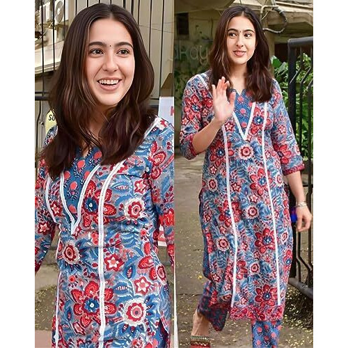 ANNI DESIGNER Women's Cotton Blend Printed Straight Kurta with Pant (KORMAKE-Multi_XXL_Multicolor_XX-Large)