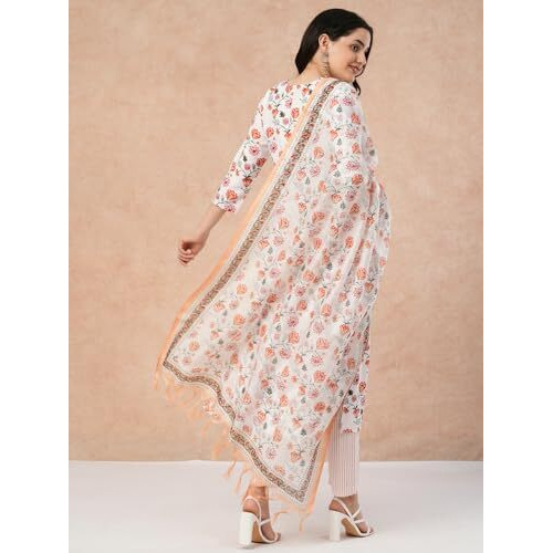 ANNI DESIGNER Women's Rayon Blend Straight Printed Kurta with Pant & Dupatta (Mogri White-NW_XXL_White_XX-Large)
