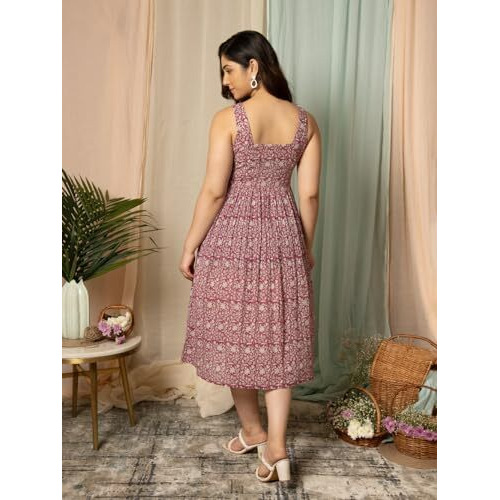 ANNI DESIGNER Women's Cotton Blend A-Line Printed Dress (VK11 Red-Nw_L_Red_Large)