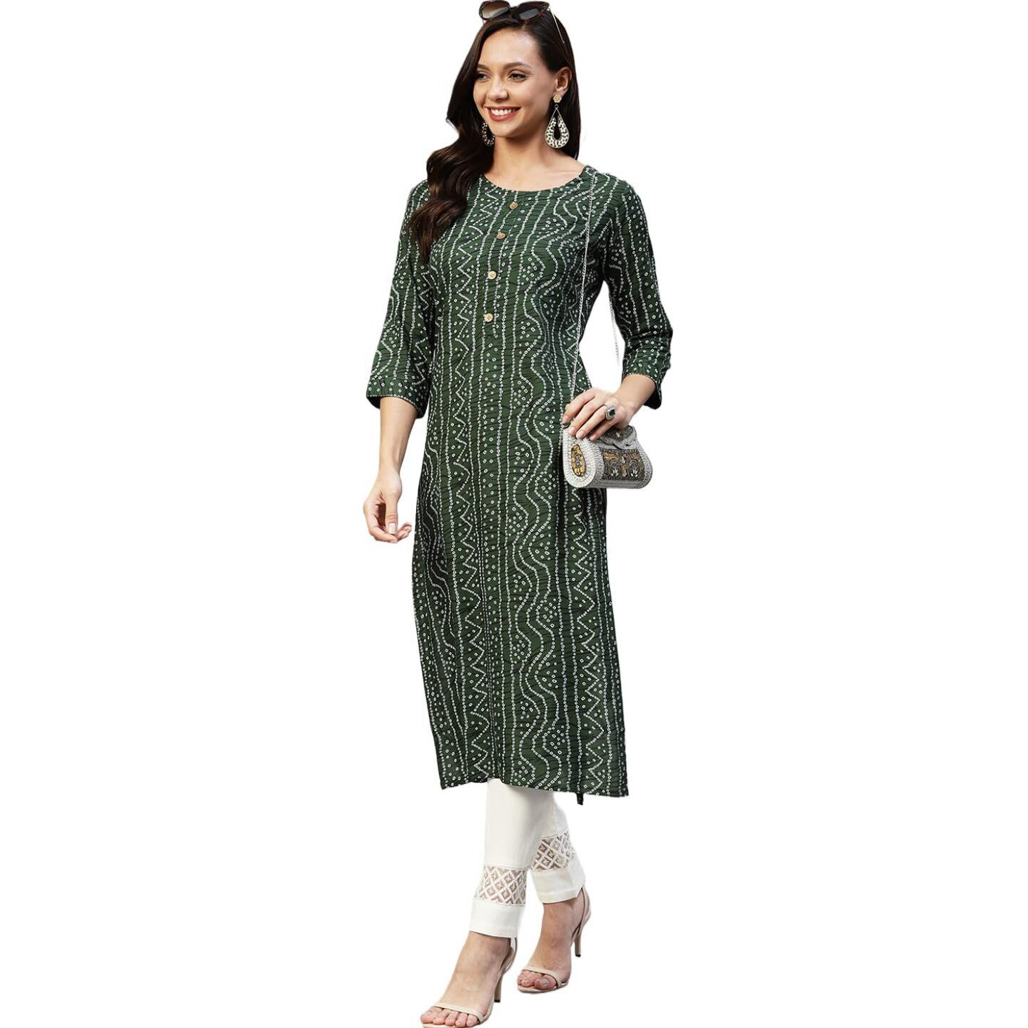 ANNI DESIGNER Women's Cotton Blend Straight Printed Kurta (Bandhani AMD Green_M_Green_Medium)