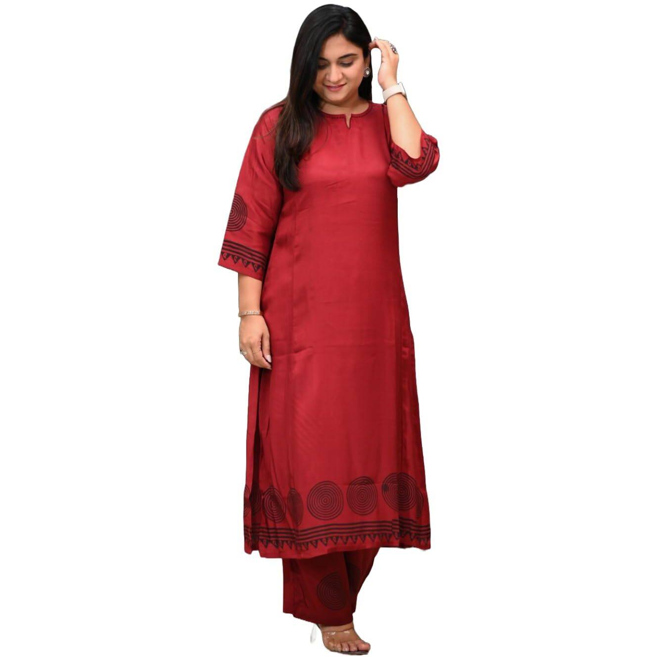 ANNI DESIGNER Women's Rayon Viscose Straight Printed Kurta with Pant (Ramkund Red_XL_Red_X-Large)