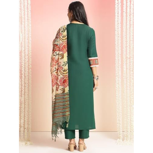 ANNI DESIGNER Women's Rayon Viscose Floral Straight Kurta with Pant & Dupatta (Dhar-CLRS-RB_Green_X-Large)