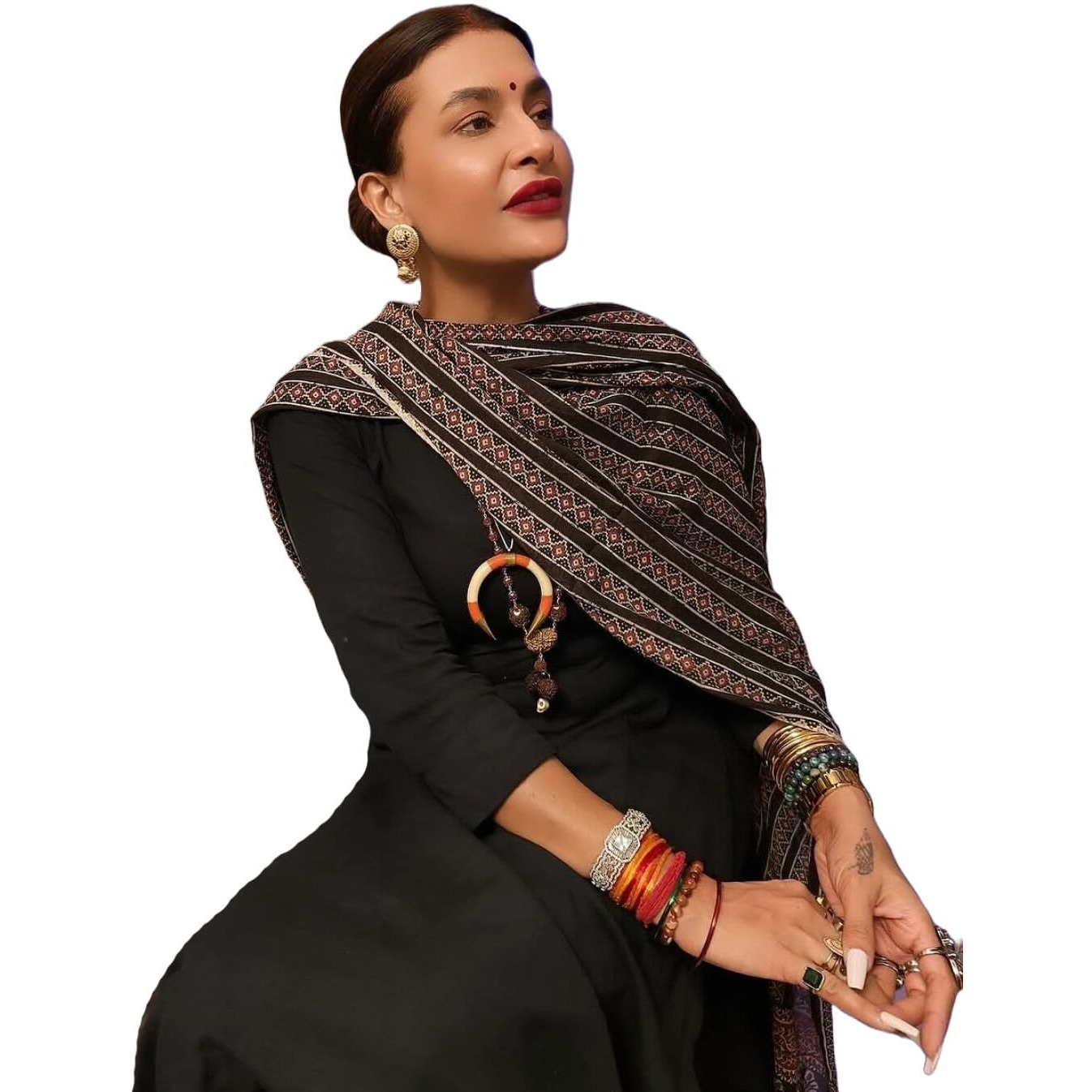 ANNI DESIGNER Women's Rayon Viscose Anarkali Solid Kurta with Pant & Dupatta (Avantika Black_M_Black_Medium)