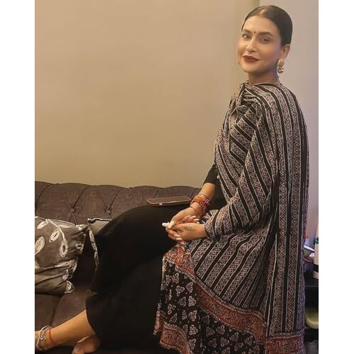 ANNI DESIGNER Women's Rayon Viscose Anarkali Solid Kurta with Pant & Dupatta (Avantika Black_M_Black_Medium)