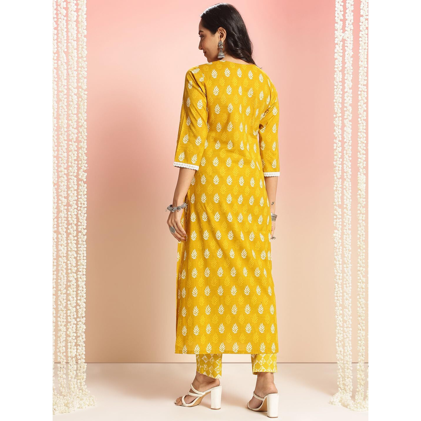 ANNI DESIGNER Women's Rayon Viscose Straight Printed Kurta with Pant (Goyala Yellow_M_Yellow_Medium)