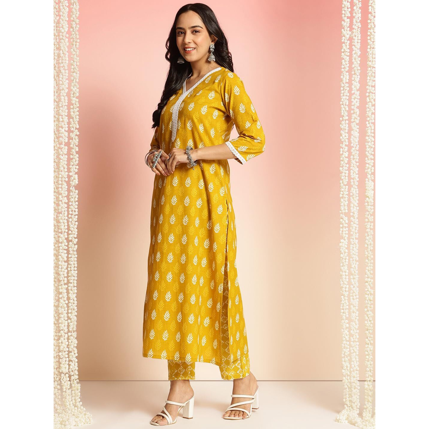 ANNI DESIGNER Women's Rayon Viscose Straight Printed Kurta with Pant (Goyala Yellow_M_Yellow_Medium)