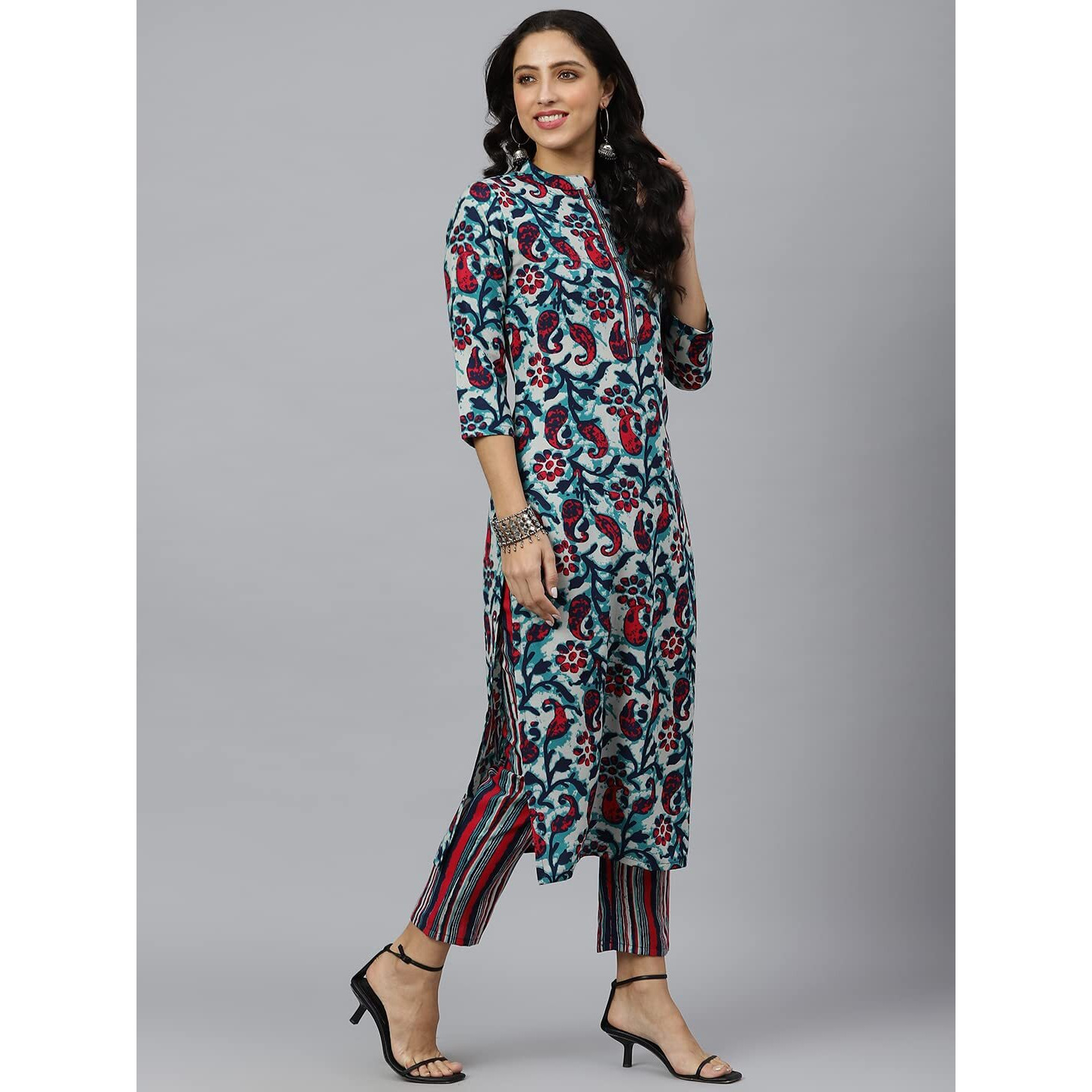 ANNI DESIGNER Women's Cotton Blend Printed Straight Kurta with Pant (Milan Multi_M_Multicolor_Medium)