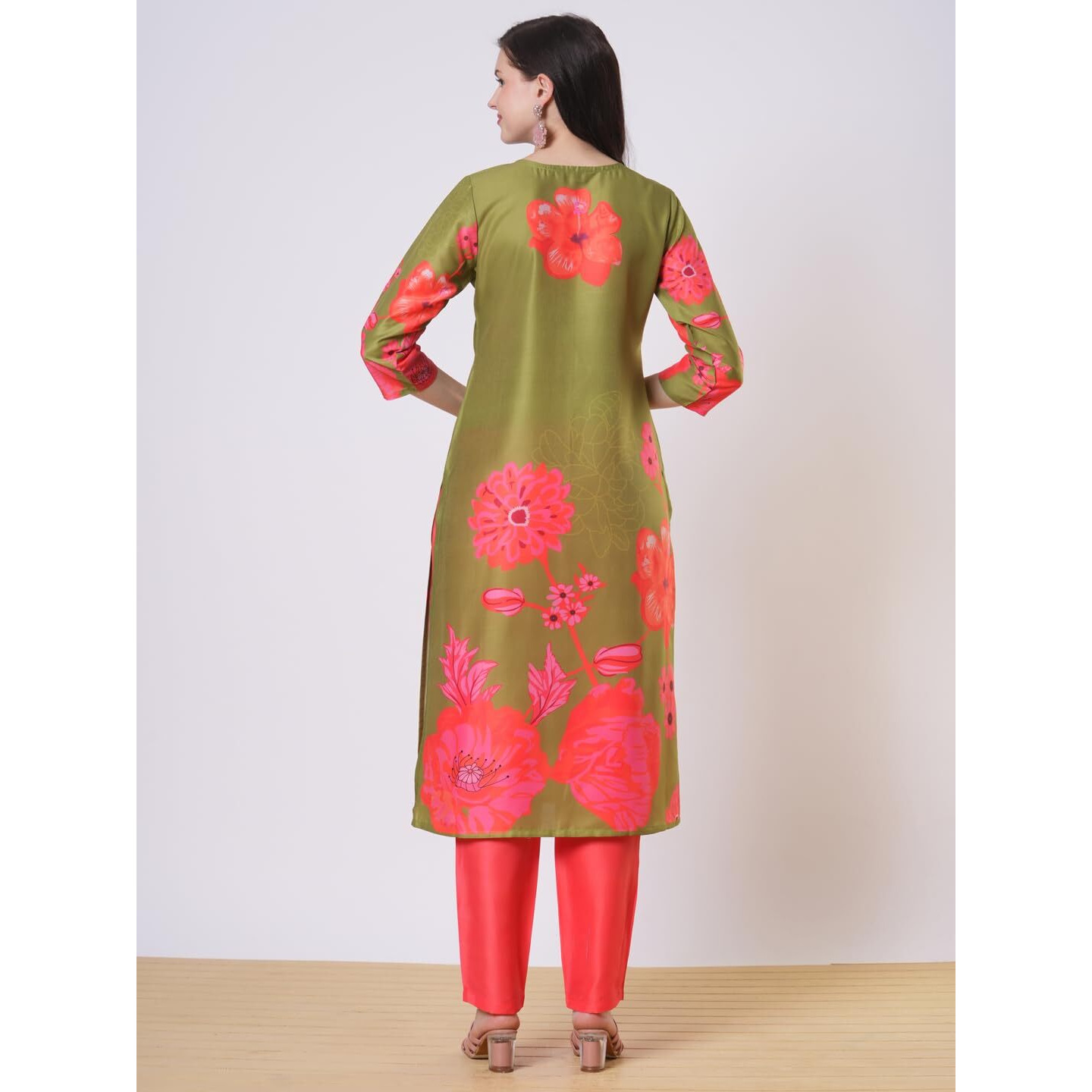 ANNI DESIGNER Women's Rayon Viscose Straight Printed Kurta with Pant (Lilapa Green-VKS02_XL_Green_X-Large)