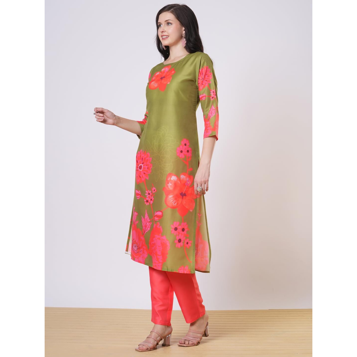 ANNI DESIGNER Women's Rayon Viscose Straight Printed Kurta with Pant (Lilapa Green-VKS02_XL_Green_X-Large)
