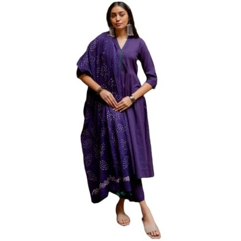 ANNI DESIGNER Women's Rayon Blend Solid Anarkali Kurta with Pant & Dupatta (BHAGVATH BEGANI_L_Begani_Large)