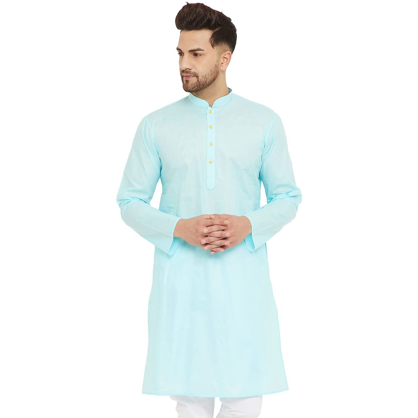 VASTRAMAY Men's Aqua Cotton Kurta (VASMK099AQ_Size-38_Blue)