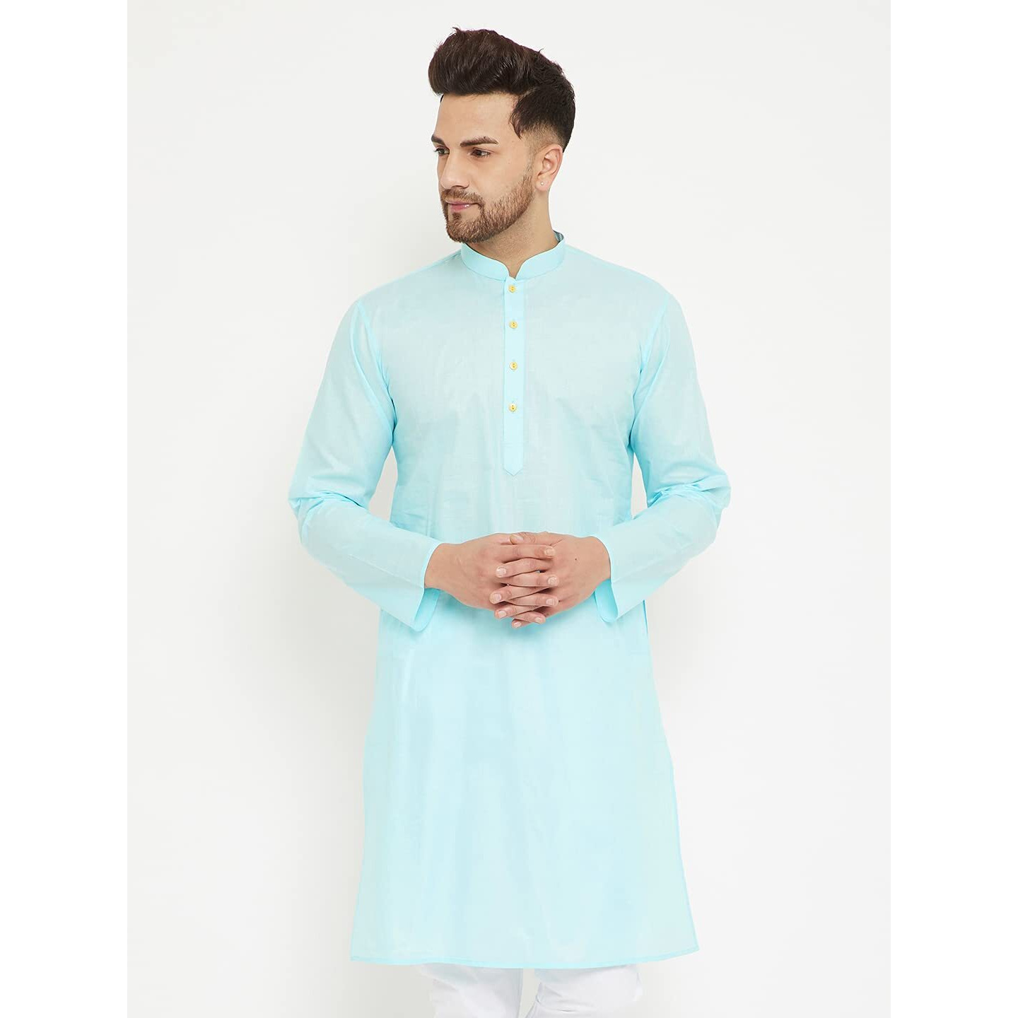 VASTRAMAY Men's Aqua Cotton Kurta (VASMK099AQ_Size-38_Blue)