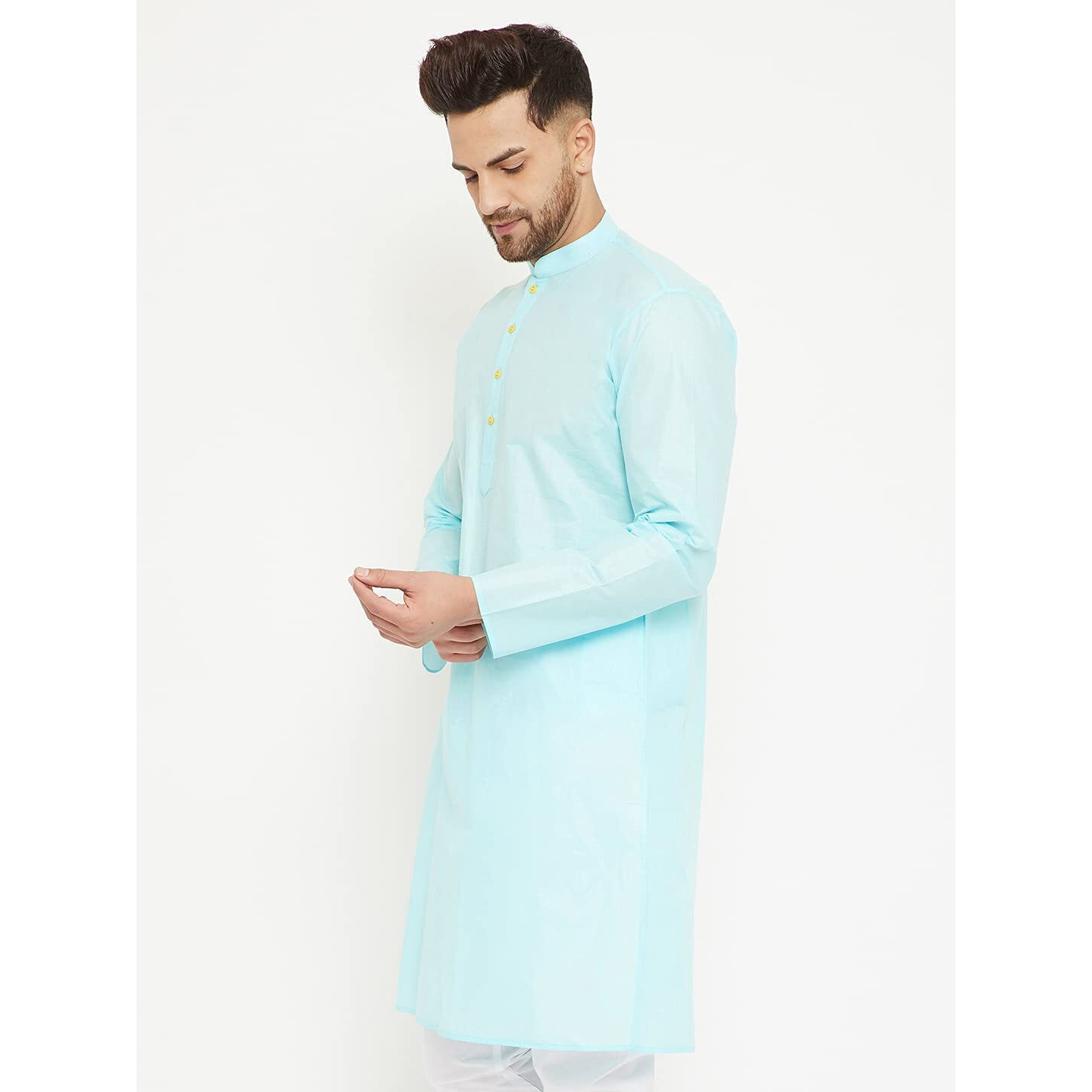 VASTRAMAY Men's Aqua Cotton Kurta (VASMK099AQ_Size-38_Blue)