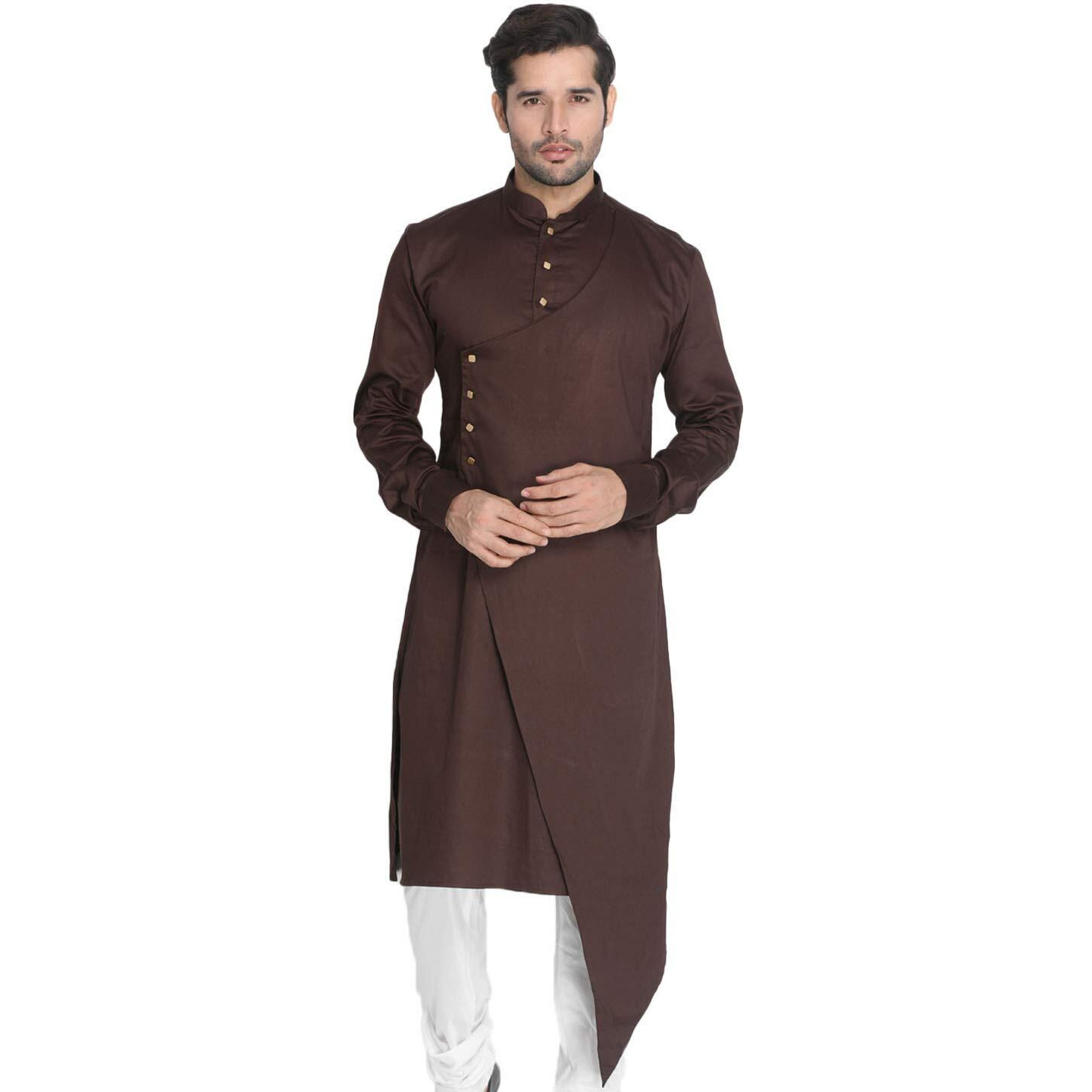 VASTRAMAY Men's Coffee Cotton Blend Kurta_VASMK062CO_40